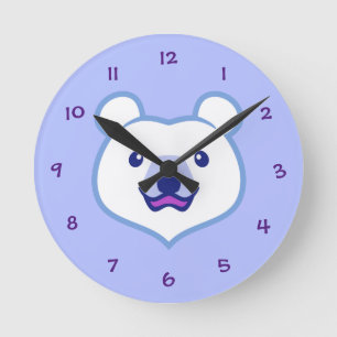 Cute Minimalist Cartoon Polar Bear Round Clock