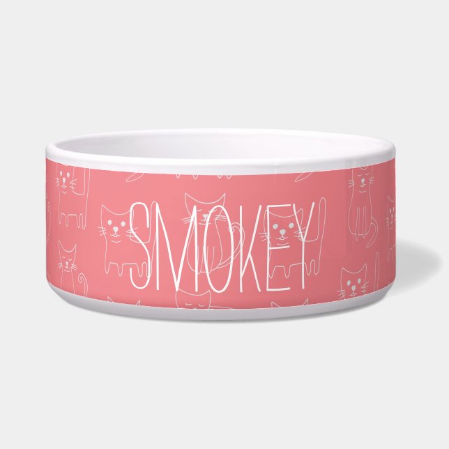 Cute Minimalist Cat Line Pattern Customizable Name (Front)