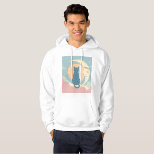 Cute Minimalist Cat on Crescent Moon Hoodie – Past