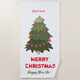 Cute Minimalist Christmas and New Year Happy     Beach Towel