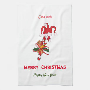 Cute Minimalist Christmas and New Year Happy Kitchen Towel