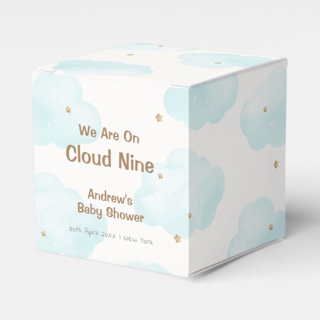 Cute Minimalist Cloud Nine Stars Baby Shower Favor Box (Front Side)