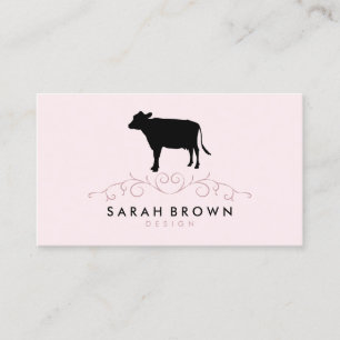 Cute Minimalist Cow Pink Farm Animal Business Card