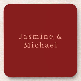 Cute Minimalist Deep Red & Peach Own Name Coaster