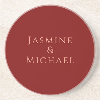 Cute Minimalist Deep Red & Peach Own Name Coaster