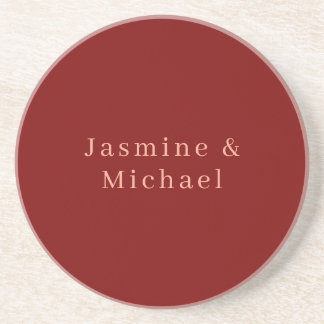 Cute Minimalist Deep Red & Peach Own Name Coaster