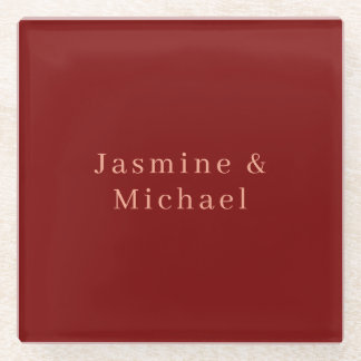 Cute Minimalist Deep Red & Peach Own Name Glass Coaster