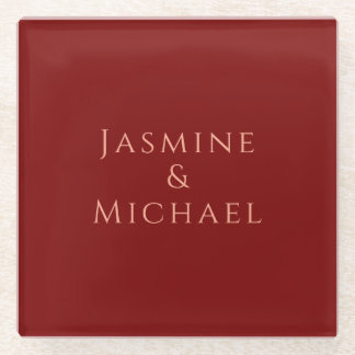 Cute Minimalist Deep Red & Peach Own Name Glass Coaster