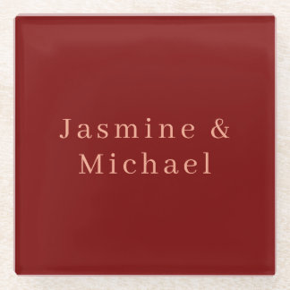 Cute Minimalist Deep Red & Peach Own Name Glass Coaster