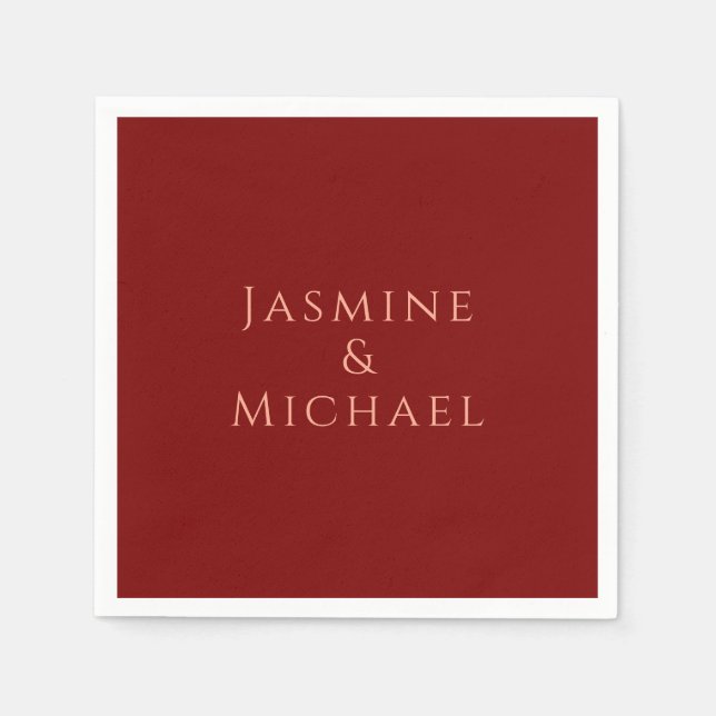 Cute Minimalist Deep Red & Peach Own Name Napkin (Front)