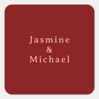 Cute Minimalist Deep Red & Peach Own Name Square Sticker