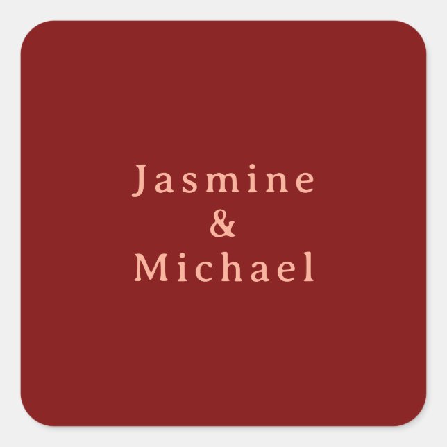 Cute Minimalist Deep Red & Peach Own Name Square Sticker (Front)