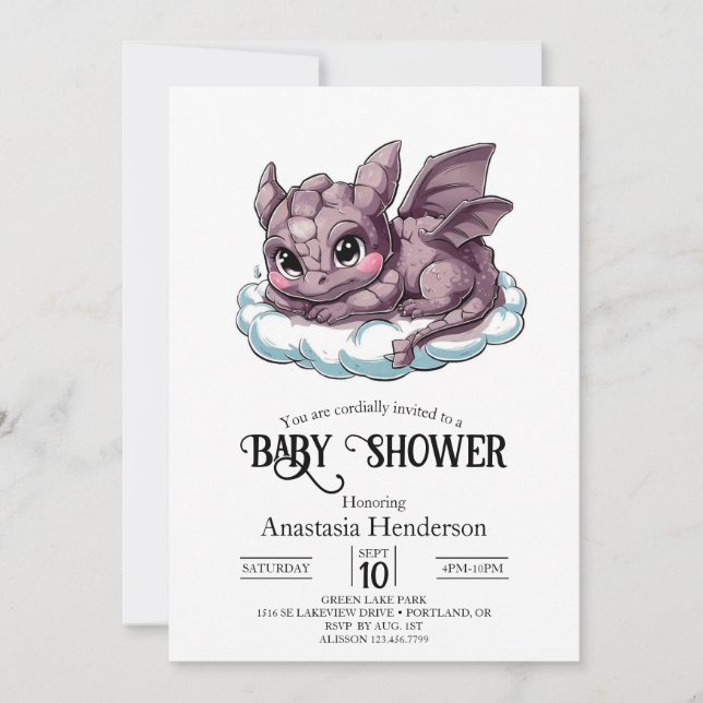 Cute Minimalist Digital Dragon Baby Shower Invitation (Front)