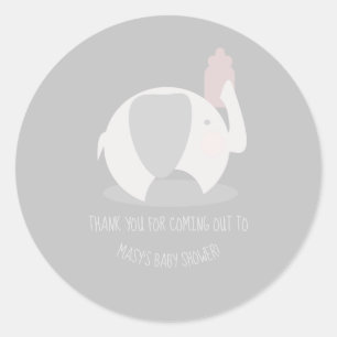 Cute Minimalist Elephant and Baby Bottle Thank You Classic Round Sticker