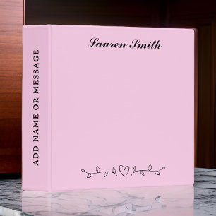 Cute Minimalist Heart Greenery Leaves Pink Binder