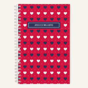 Cute Minimalist Heart Pattern Personalized Red Notebook