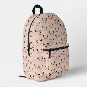 Cute Minimalist Kawaii Smiling Cat Face Pattern    Printed Backpack