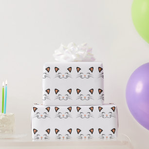 Cute Minimalist Kawaii Smiling Cat Face Pattern Wrapping Paper