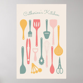 Cute Minimalist Kitchen Utensil Poster