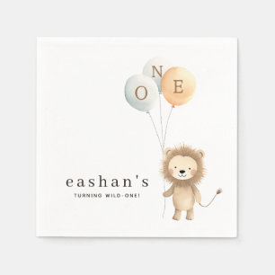 Cute  Minimalist  Little Lion 1st Birthday Party Napkin