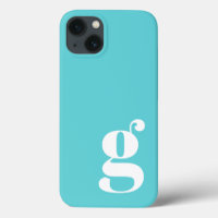 Cute Minimalist Monogram Letter in Turquoise Blue
