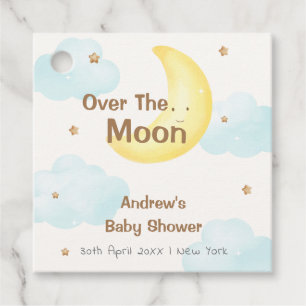 Cute Minimalist Over The Moon Baby Shower Favour Tags