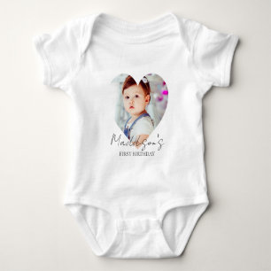 Cute Minimalist Photo First Birthday Party Baby Bodysuit