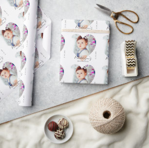 Cute Minimalist Photo First Birthday Party Wrapping Paper