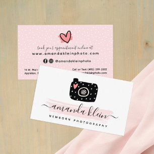 Cute Minimalist Photographer Camera Black & Pink Business Card