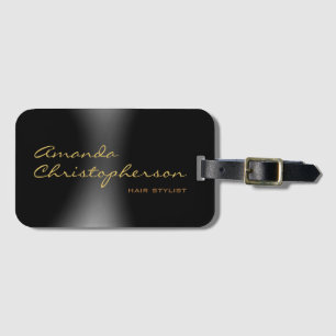 Cute Minimalist Plain Modern Calligrapy Black  Luggage Tag