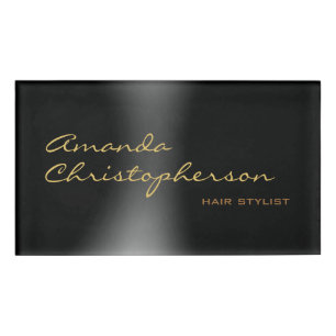 Cute Minimalist Plain Modern Calligrapy Black  Name Tag