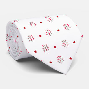 Cute Minimalist Red And White Love Heart Tree Tie