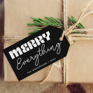 Cute Minimalist Retro Merry Everything Black Gift Tags
