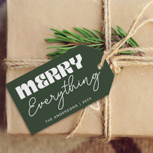 Cute Minimalist Retro Merry Everything Green Gift Tags