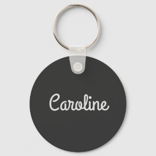 Cute Minimalist Script Typography Name Black White Keychain
