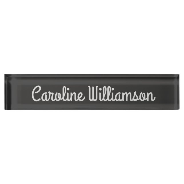 Cute Minimalist Script Typography Name Black White Nameplate (Front)