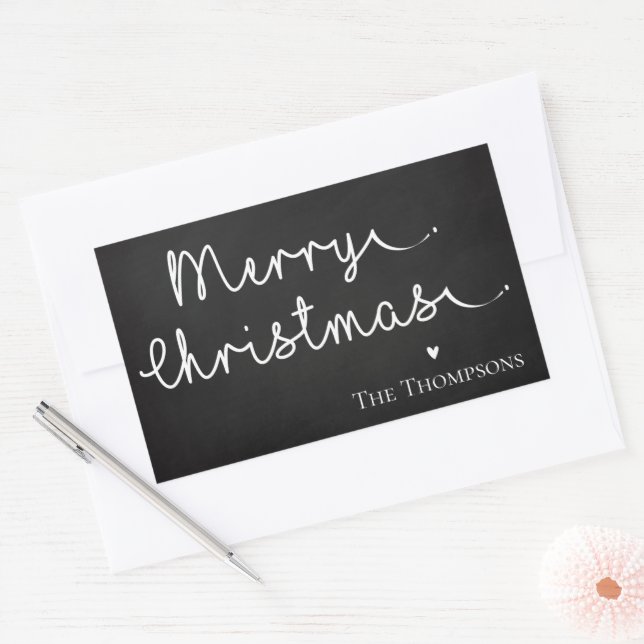 Cute Minimalist Simple Black White Merry Christmas Sticker (Envelope)