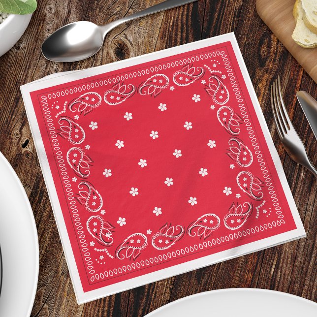 Cute Minimalist Simple Red Bandana Pattern Dinner Napkin (Creator Uploaded)