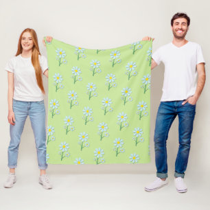Cute Minimalist Spring Daisy Floral Fleece Blanket