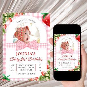 cute minimalist Watercolor  Berry First birthday Invitation