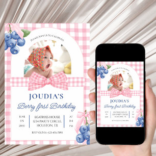 cute minimalist Watercolor  Berry First birthday Invitation