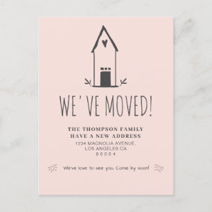 Cute Minimalist We've Moved Blush Pink Grey Moving Announcement Postcard