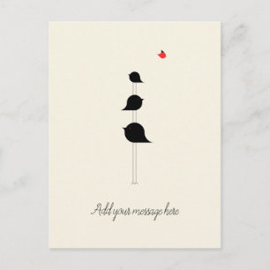 Cute Minimalistic Birds Black Red Drawing Postcard