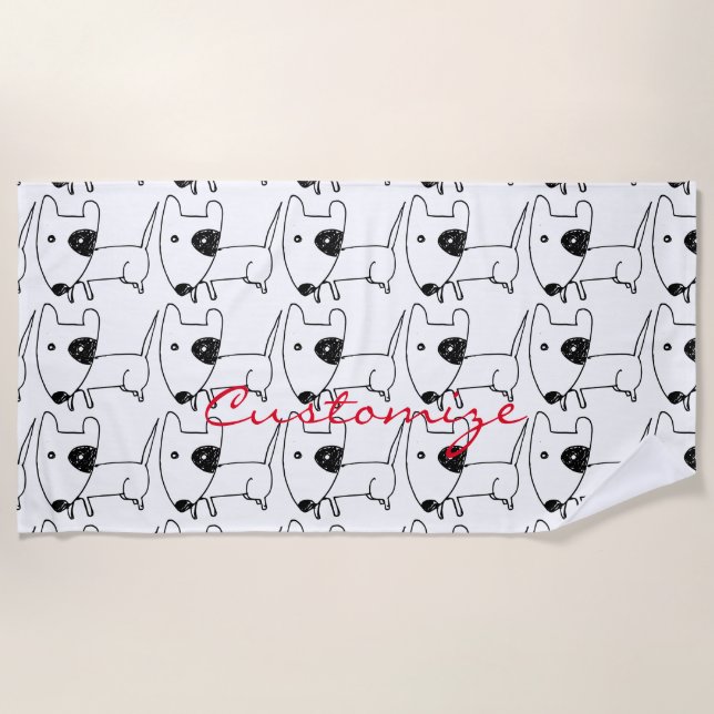 Cute Minimalistic Black-eye Dog Thunder_Cove Beach Towel (Front)