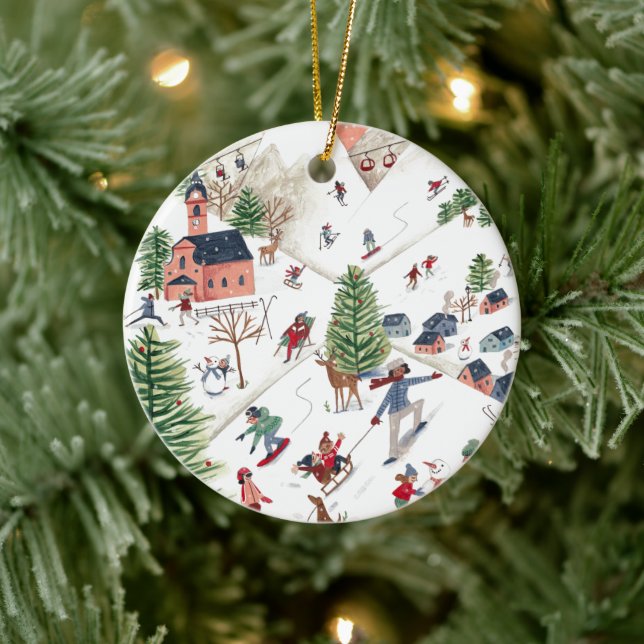 Cute Minimalistic Nordic Winter Village Christmas Ceramic Ornament (Tree)