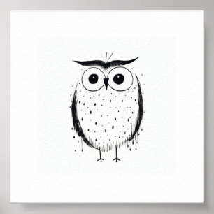 Cute Minimalistic Owl - Hand Drawn Style - Black  Poster