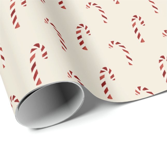 Cute Minimalistic Red Candy Canes Christmas Wrapping Paper (Roll Corner)