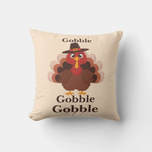 Cute Minimalistic Thanksgiving Funny Gobble Turkey Throw Pillow