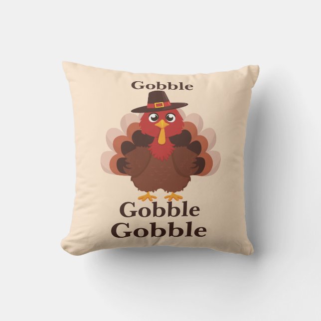 Cute Minimalistic Thanksgiving Funny Gobble Turkey Throw Pillow (Front)