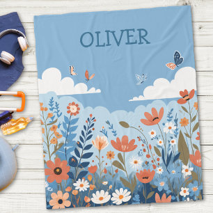 Cute Minimalistt Wildflowers Personalized Fleece Blanket